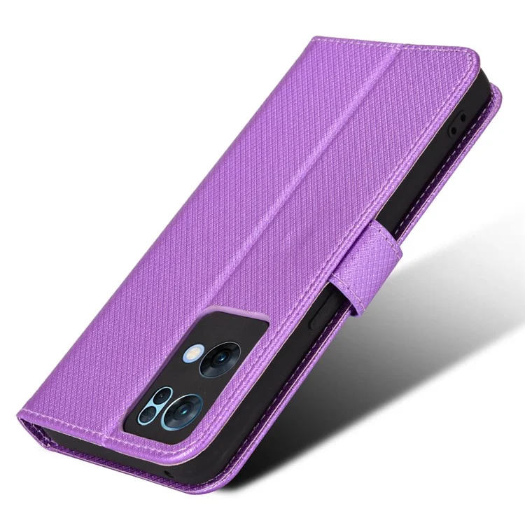 Pour Oppo Reno7 Pro 5G Diamond Texture Téléphone Couvre Avec Une Fonction de Portefeuille pu Leather Horizontal Stand Cell Phone Shell - Violet