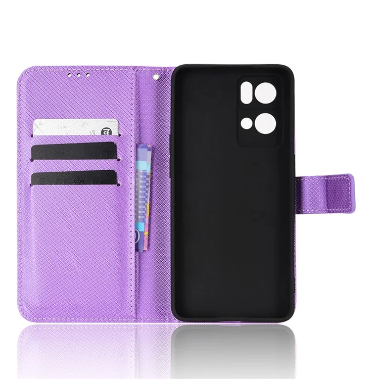 Pour Oppo Reno7 Pro 5G Diamond Texture Téléphone Couvre Avec Une Fonction de Portefeuille pu Leather Horizontal Stand Cell Phone Shell - Violet