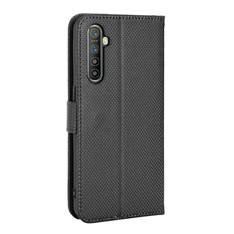 Para Oppo K5/Realme XT/Realme X2 Diamond Texture Case Funt Cubierta Cuerpo Compro PU PU Cula de lo Celo de Culo Chonel Chell Con Correp - Negro