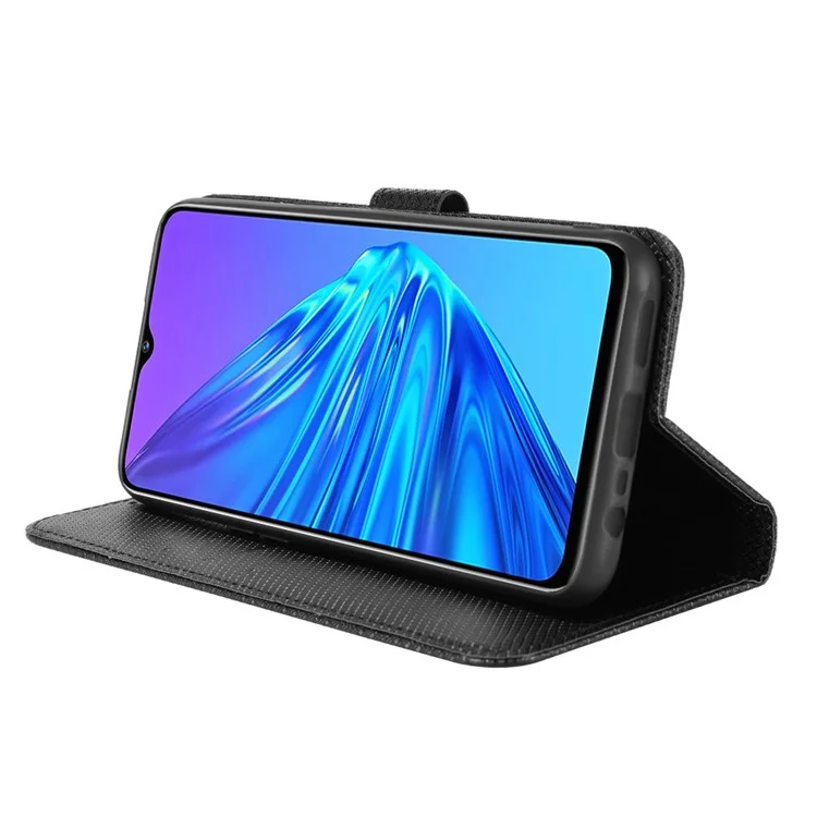 Para Realme 5/5s/5i Diamond Texture Case de la Caja Del Teléfono Con Función de Billetera PU Capilla Del Teléfono Celular Con Correa - Negro