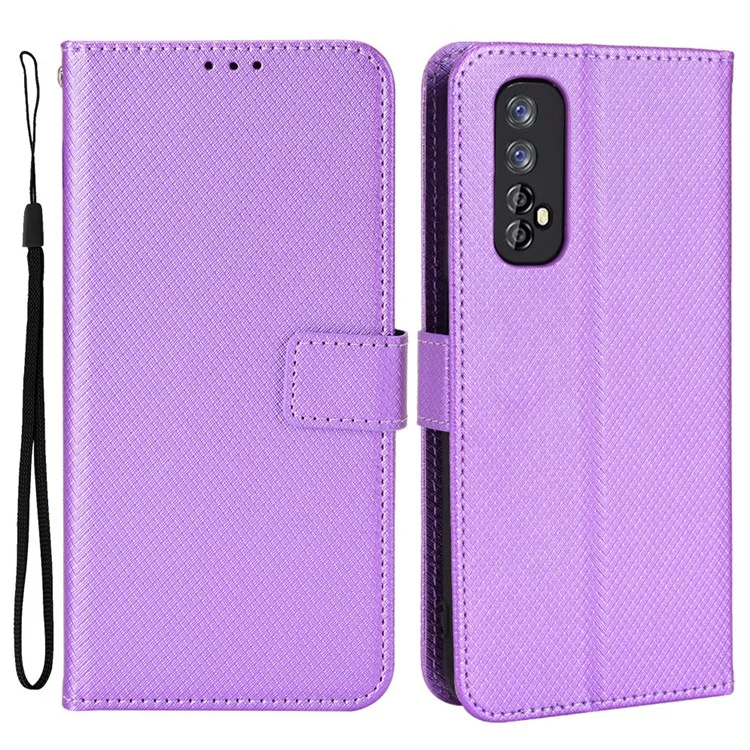 Для Realme 7 (Global)/Realme Narzo 20 Pro Diamond Texture Cope Cope Cash с Функцией Кошелька pu Leather + Tpu Stand Shell Shell - Пурпурный