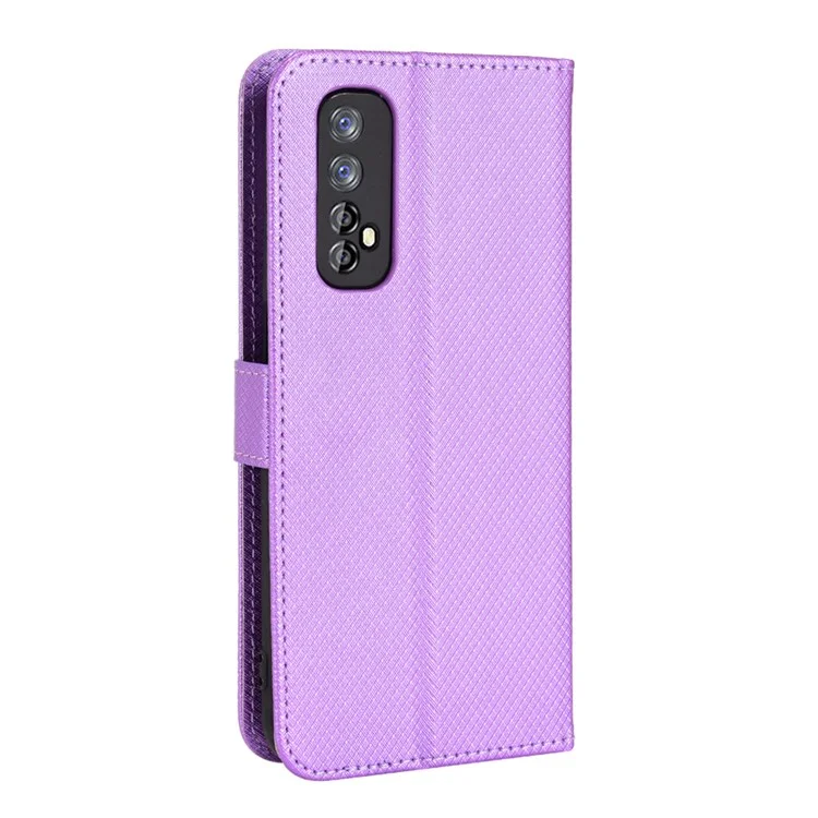 Для Realme 7 (Global)/Realme Narzo 20 Pro Diamond Texture Cope Cope Cash с Функцией Кошелька pu Leather + Tpu Stand Shell Shell - Пурпурный