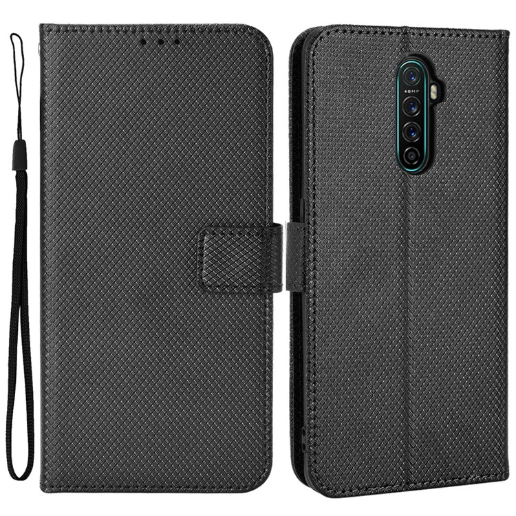 Для Oppo Reno Ace/Realme X2 Pro Diamond Texture Cope Cover Cover Leatherable Speat Sweep Shell с Функцией Кошелька - Черный