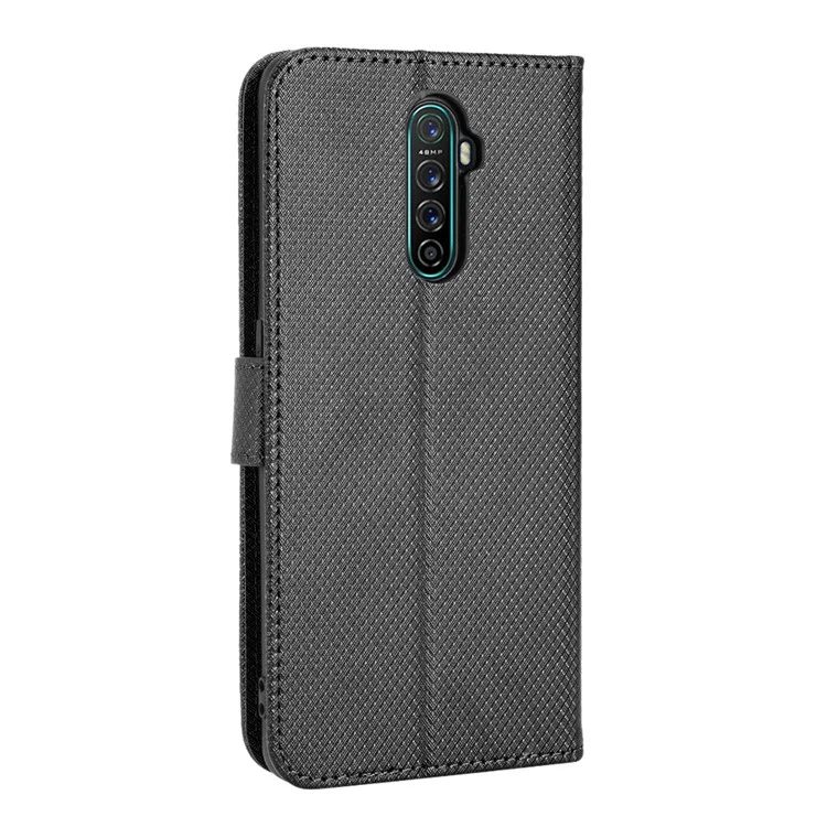Для Oppo Reno Ace/Realme X2 Pro Diamond Texture Cope Cover Cover Leatherable Speat Sweep Shell с Функцией Кошелька - Черный