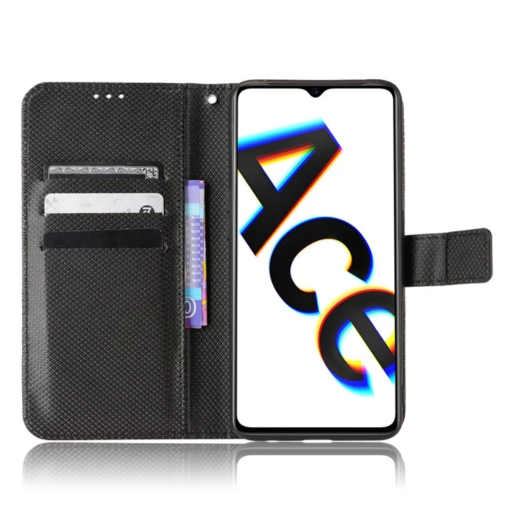 Для Oppo Reno Ace/Realme X2 Pro Diamond Texture Cope Cover Cover Leatherable Speat Sweep Shell с Функцией Кошелька - Черный
