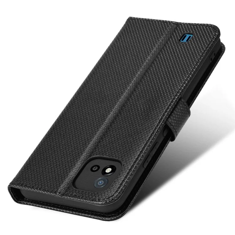 Para Realme C11 (2021) / C20 Textura De Diamante Fall Proof Case Case Capa De Couro PU Carteira Stand Telefone Celular Com Cinta - Preto