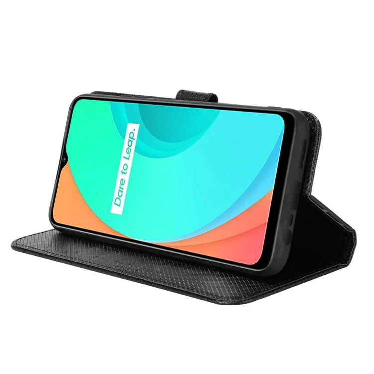 Для Realme C11 Diamond Texture Texture Cover Cover Coege Antry Strate Уолкового Стенда Сотовый Телефон Сотовый Телефон С Ремешком - Чернить