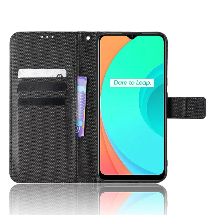 Для Realme C11 Diamond Texture Texture Cover Cover Coege Antry Strate Уолкового Стенда Сотовый Телефон Сотовый Телефон С Ремешком - Чернить