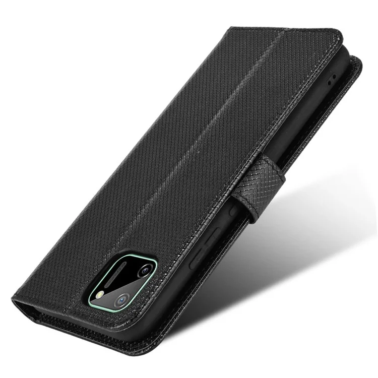 Для Realme C11 Diamond Texture Texture Cover Cover Coege Antry Strate Уолкового Стенда Сотовый Телефон Сотовый Телефон С Ремешком - Чернить