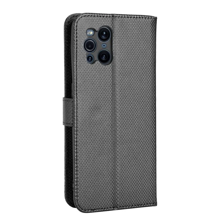 Per Oppo Trova X3 Pro/oppo Trova X3 Wallet Stand Telefono Copertura Diamante Texture PU Custodia Per Cellulare Anti-scratch Con Cinturino Con Cinturino - Nero