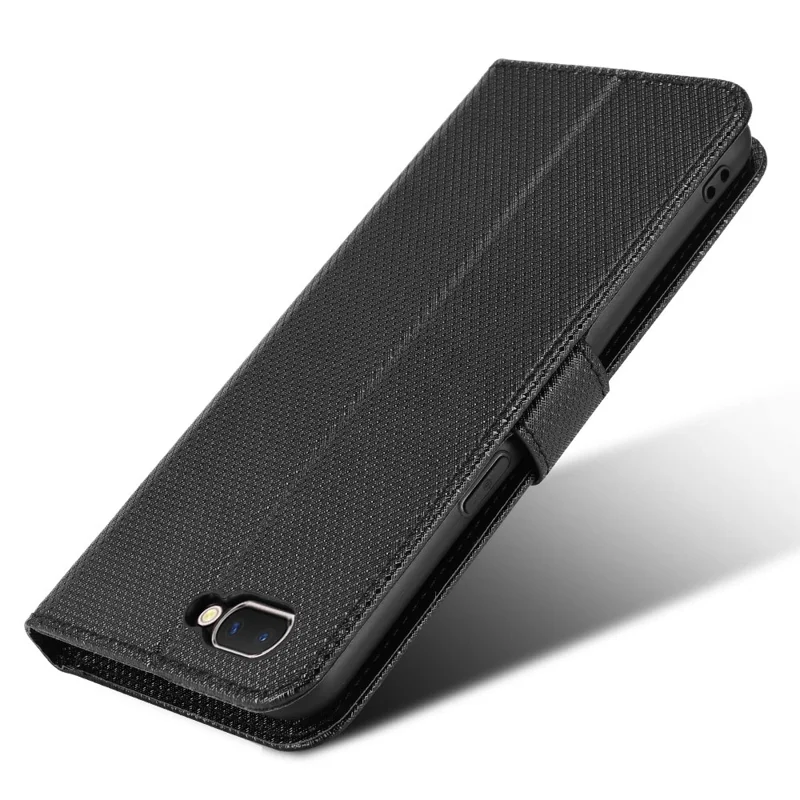 Etui z diamentową teksturą do Oppo A5/AX5/A3s/A12e, pokrowiec antywypadkowy z poliuretanowej skóry PU z portfelem, podstawką, z paskiem - Czarny