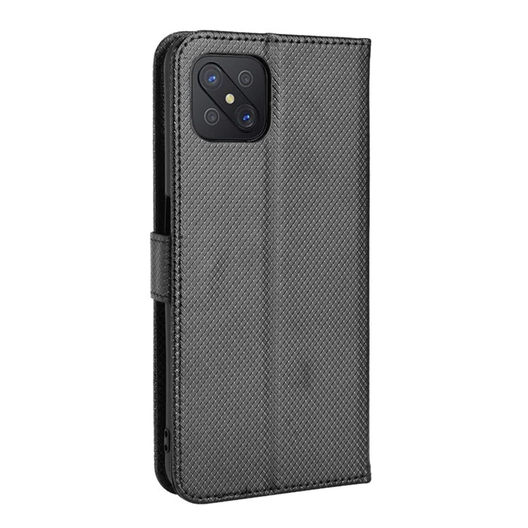 Für Oppo A92s/Reno4 Z 5G Diamond Texture Phone Case Cover PU Leder Wallet Stand Cell Phone Shell mit Gurt - Schwarz
