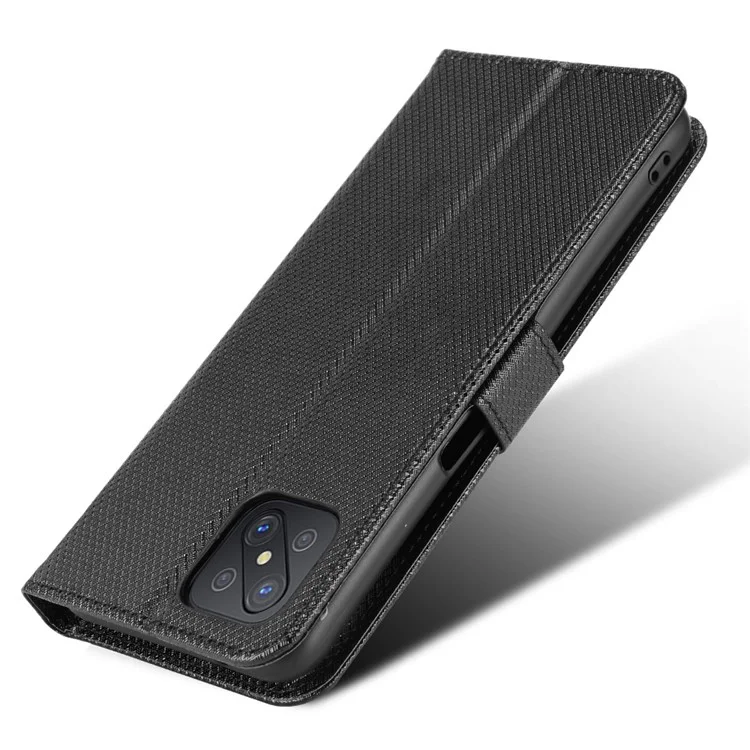 Für Oppo A92s/Reno4 Z 5G Diamond Texture Phone Case Cover PU Leder Wallet Stand Cell Phone Shell mit Gurt - Schwarz