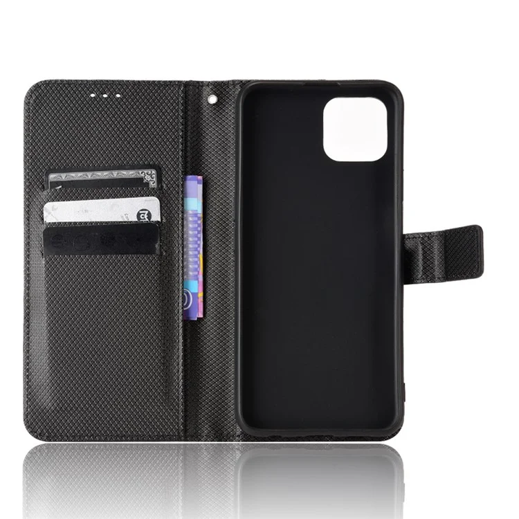 Für Oppo A92s/Reno4 Z 5G Diamond Texture Phone Case Cover PU Leder Wallet Stand Cell Phone Shell mit Gurt - Schwarz