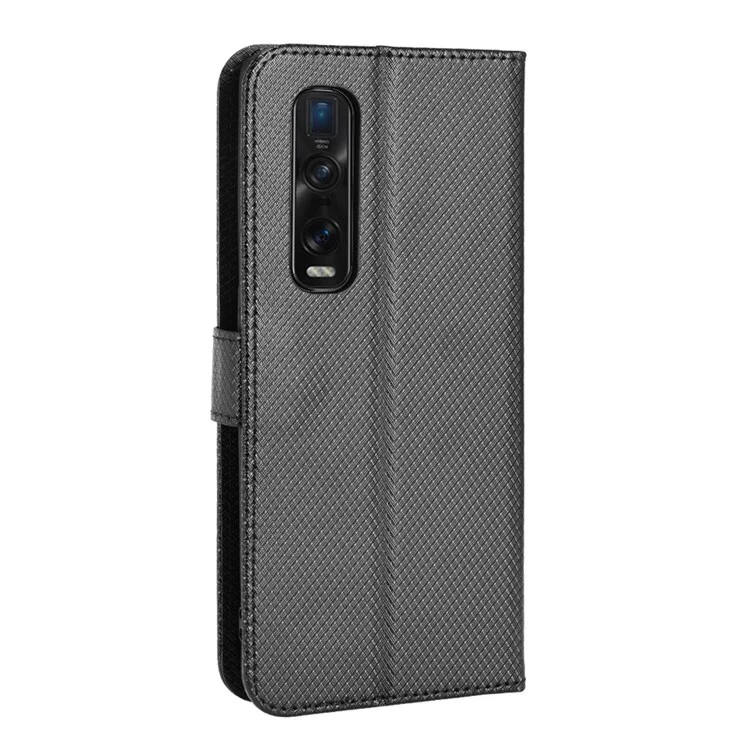 Para Oppo Find X2 Pro Cierre magnético anti caída Textura de diamante PU cuero cartera Soporte de teléfono móvil con correa - Negro