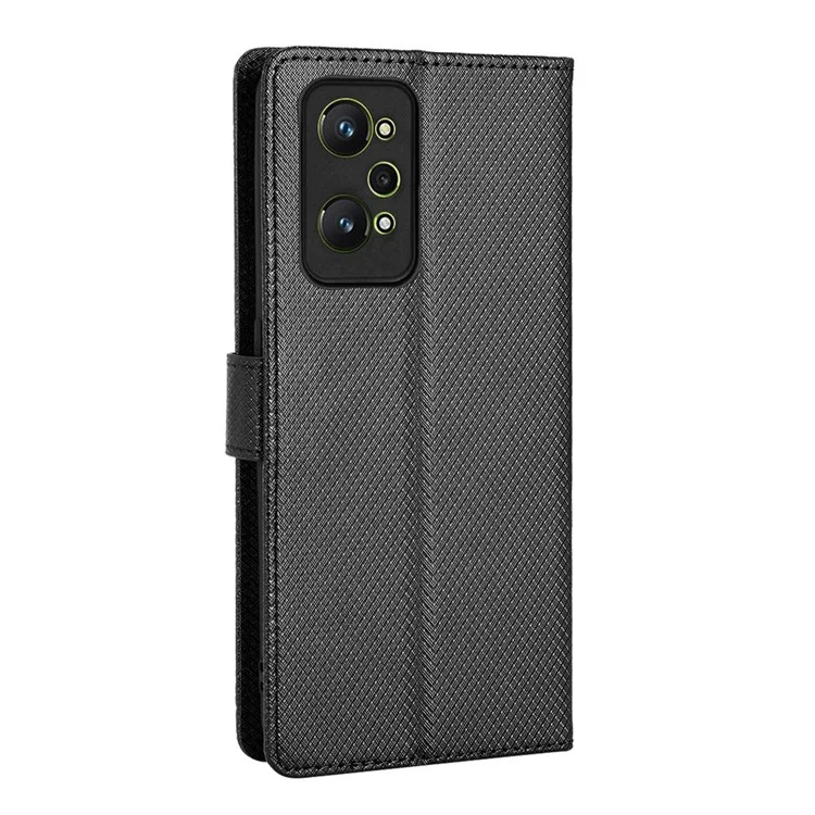 Für Realme GT2/GT Neo2 5G/GT Neo 3T 5G Anti-kratzer-magnetverschluss Diamant Textur PU Leder Brieftasche Telefonschale Mit Riemen - Schwarz