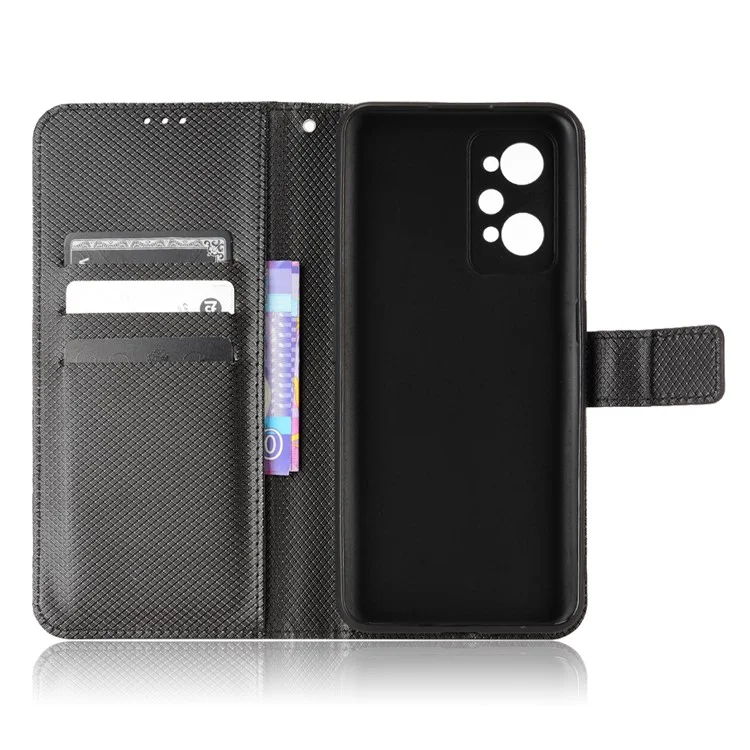 Für Realme GT2/GT Neo2 5G/GT Neo 3T 5G Anti-kratzer-magnetverschluss Diamant Textur PU Leder Brieftasche Telefonschale Mit Riemen - Schwarz