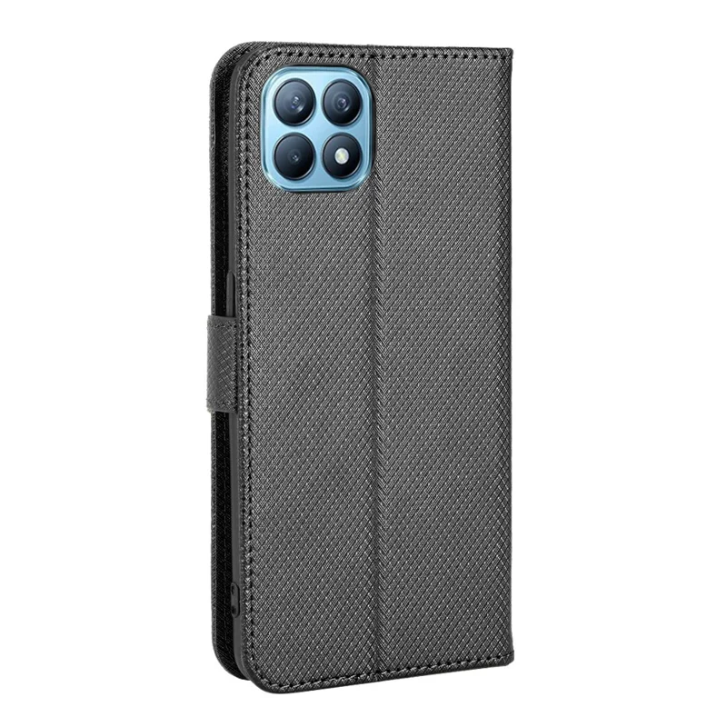 For Oppo Reno4 SE Diamond Texture PU Leather Wallet Stand Cover Anti-scratch Cell Phone Case with Strap - Black