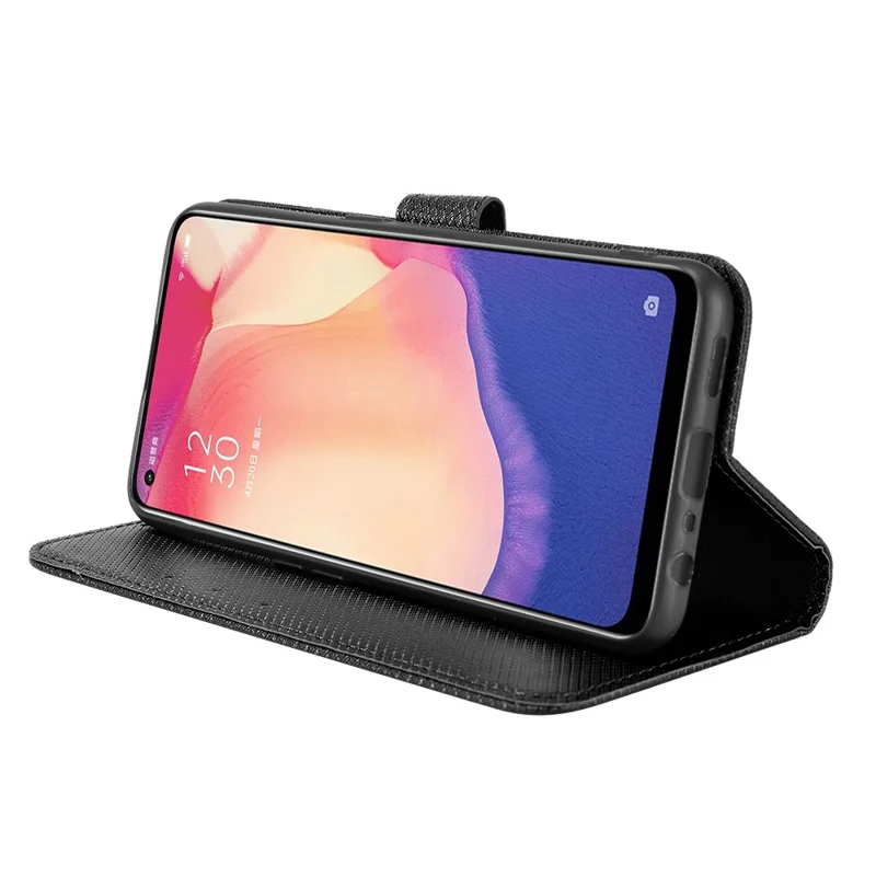 For Oppo Reno4 SE Diamond Texture PU Leather Wallet Stand Cover Anti-scratch Cell Phone Case with Strap - Black