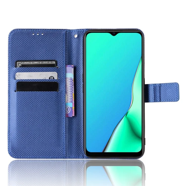 Para Oppo a9 (2020)/a11x/a5 (2020)/A11 Textura de Diamante TPU+PU Cuero de Cuero Case de Teléfonos Con Correa Con Correa - Azul