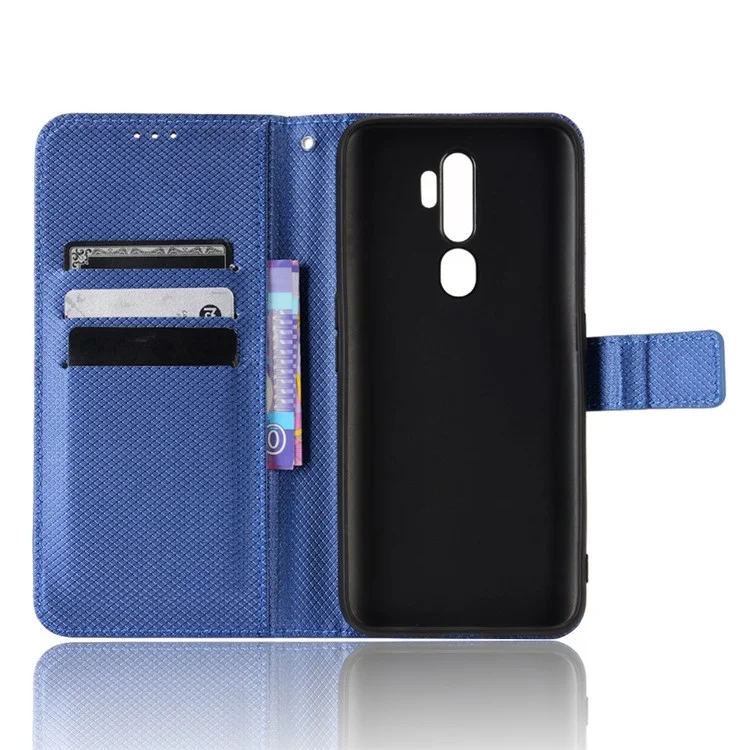 Para Oppo a9 (2020)/a11x/a5 (2020)/A11 Textura de Diamante TPU+PU Cuero de Cuero Case de Teléfonos Con Correa Con Correa - Azul