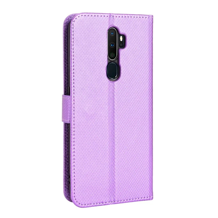 Para Oppo A9 (2020) / A11x / A5 (2020) / A11 Diamond Texture TPU + PU Leather Dual-layer Protection Wallet Stand Phone Case con Correa - Púrpura