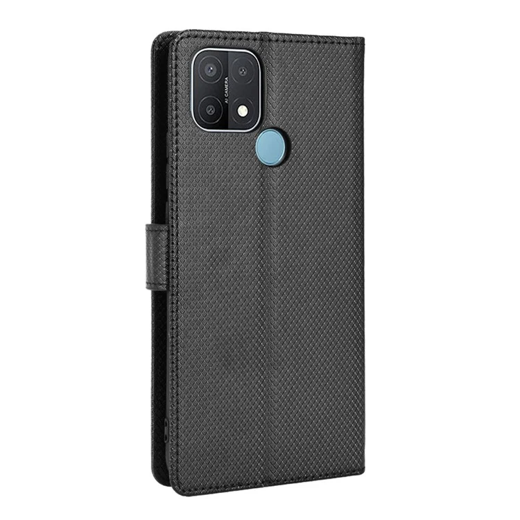 Per Oppo A15 Custodia Per Cellulare Diamante Texture PU Copertura Perchuratore Coperchi - Nero
