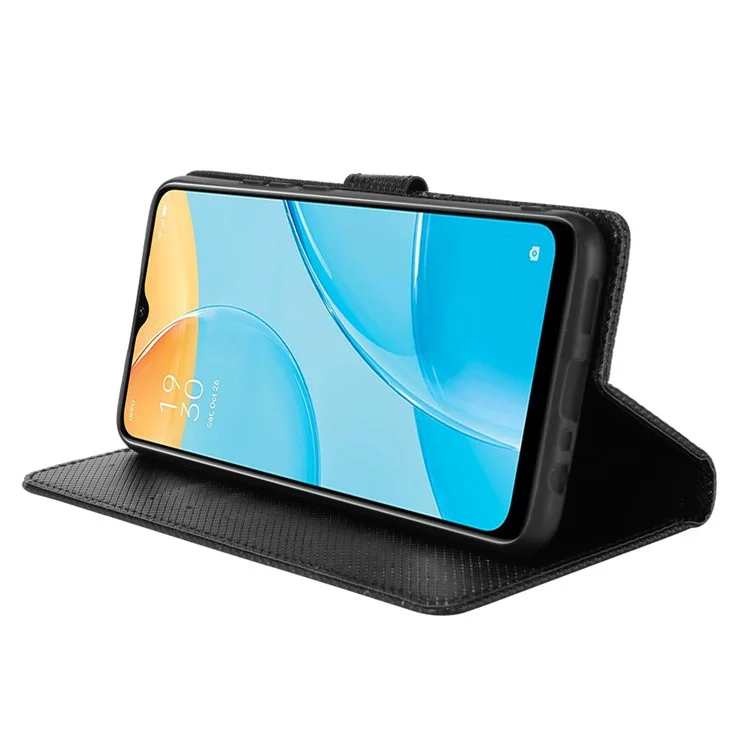 Per Oppo A15 Custodia Per Cellulare Diamante Texture PU Copertura Perchuratore Coperchi - Nero