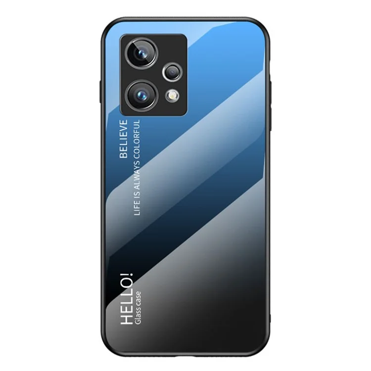 Pour le Realme 9 Pro+ Verre trempé + Coque arrière PC + Cadre TPU Étui de téléphone portable Couleur dégradée Coque - Bleu dégradé Noir