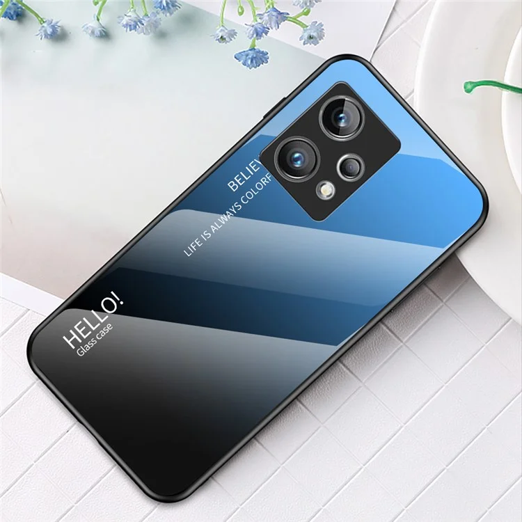 Pour le Realme 9 Pro+ Verre trempé + Coque arrière PC + Cadre TPU Étui de téléphone portable Couleur dégradée Coque - Bleu dégradé Noir