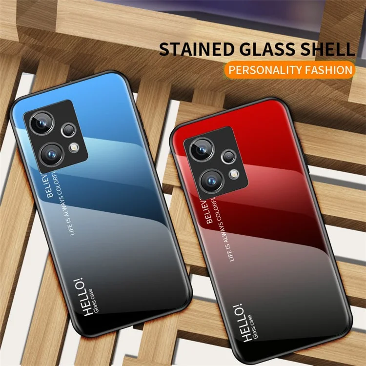 Pour le Realme 9 Pro+ Verre trempé + Coque arrière PC + Cadre TPU Étui de téléphone portable Couleur dégradée Coque - Bleu dégradé Noir