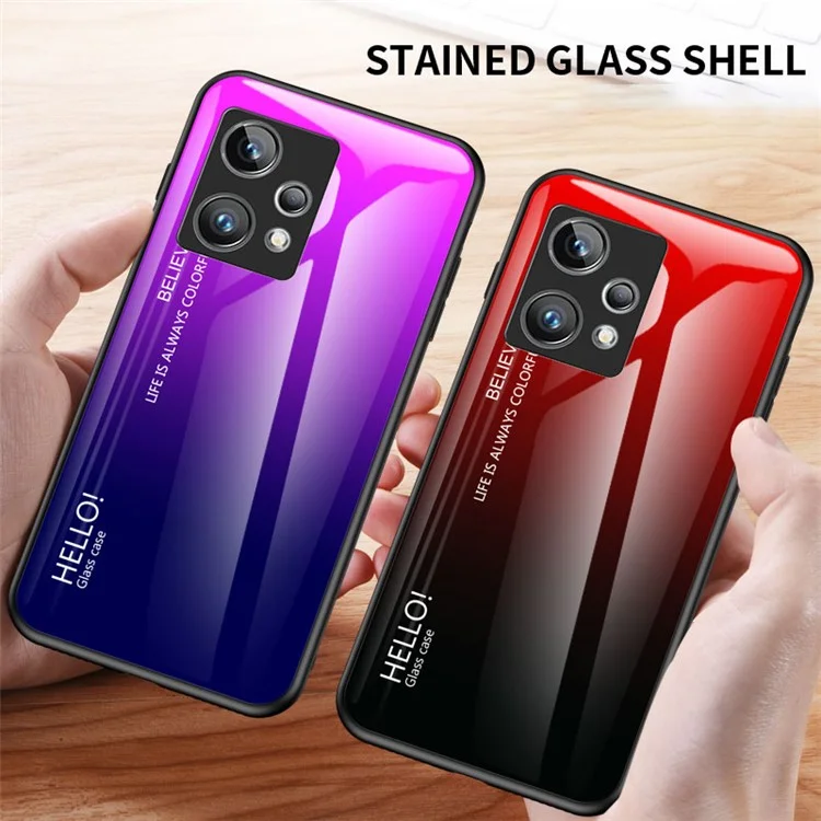 Pour le Realme 9 Pro+ Verre trempé + Coque arrière PC + Cadre TPU Étui de téléphone portable Couleur dégradée Coque - Bleu dégradé Noir