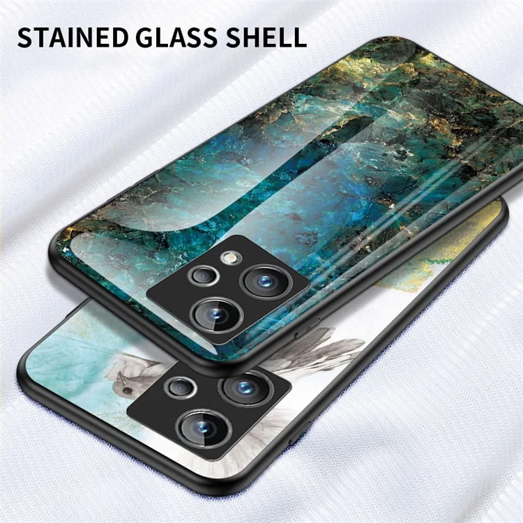 Marble Pattern Phone Case for Realme 9 Pro+, Soft TPU Frame Hard Tempered Glass + PC Back Cellphone Cover - Gold Black Marble