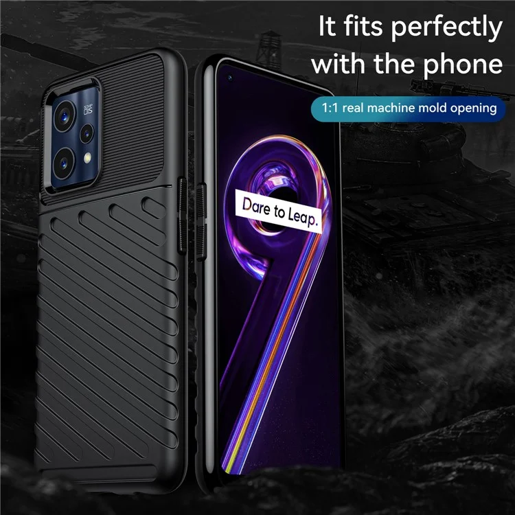 Para Realme 9 Pro+ Thunder Series Thickened TPU Twill Texture Phone Case Drop-resistant Protective Cover - Preto
