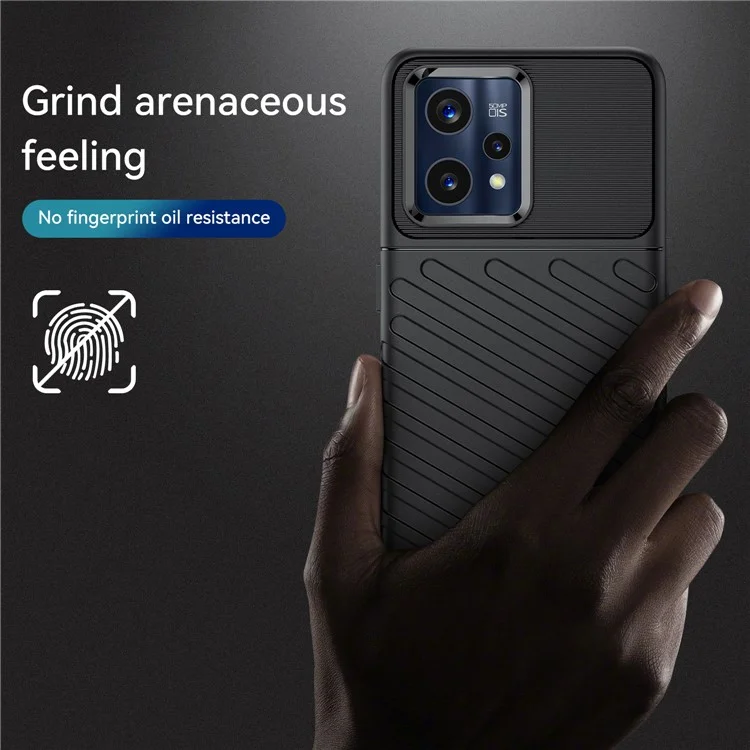 Para Realme 9 Pro+ Thunder Series Thickened TPU Twill Texture Phone Case Drop-resistant Protective Cover - Preto