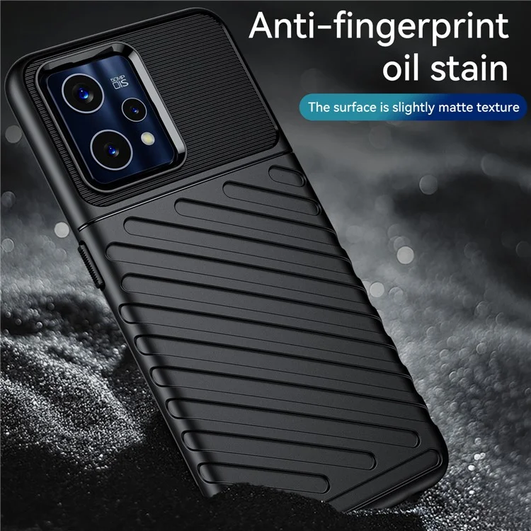 Para Realme 9 Pro+ Thunder Series Thickened TPU Twill Texture Phone Case Drop-resistant Protective Cover - Preto