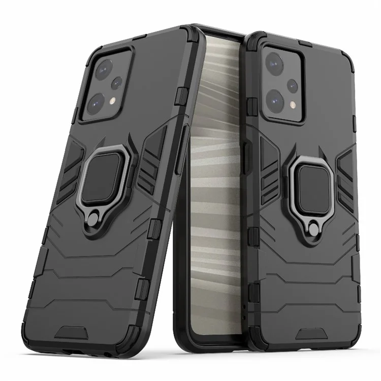 Para Realme 9 Pro 5G / 9 5G / V25 Caixa Protetora de PC Duro Resistente a Choques TPU+ Anti-Arranhões Com Suporte Dobrável - Preto