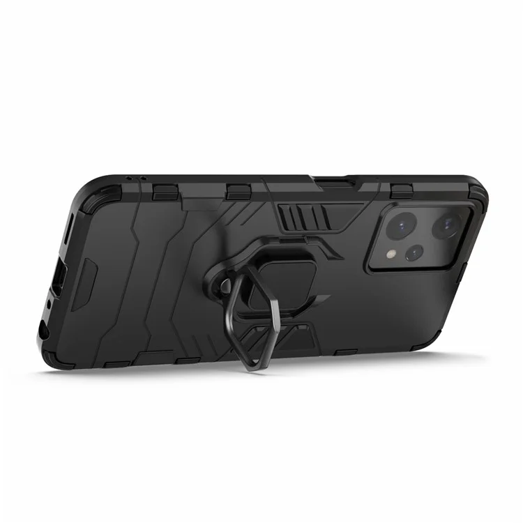 Para Realme 9 Pro 5G / 9 5G / V25 Caixa Protetora de PC Duro Resistente a Choques TPU+ Anti-Arranhões Com Suporte Dobrável - Preto
