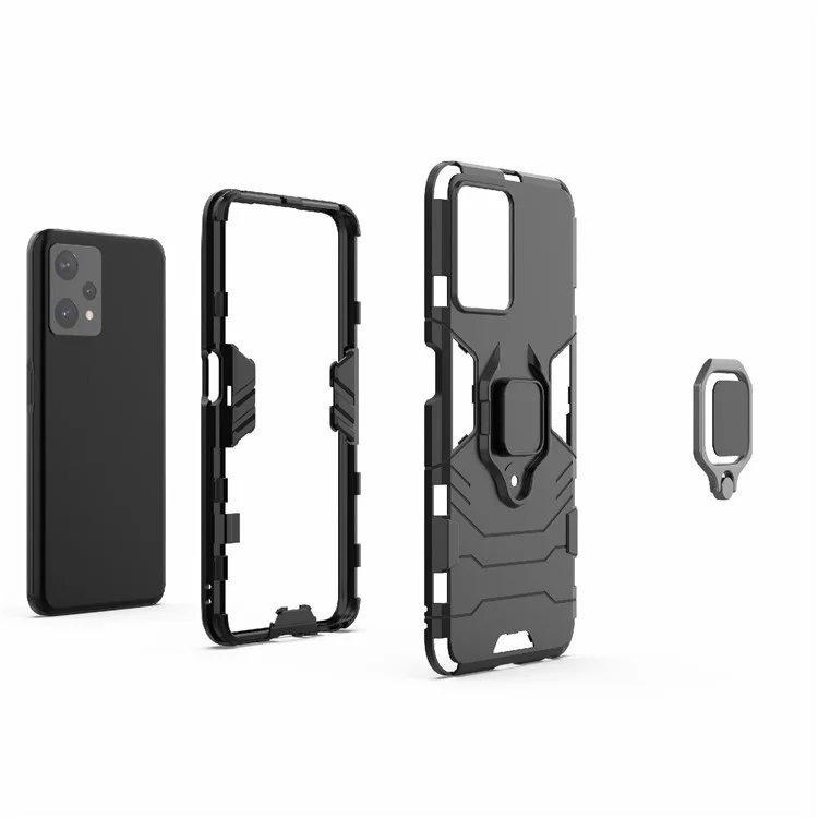 Para Realme 9 Pro 5G / 9 5G / V25 Caixa Protetora de PC Duro Resistente a Choques TPU+ Anti-Arranhões Com Suporte Dobrável - Preto