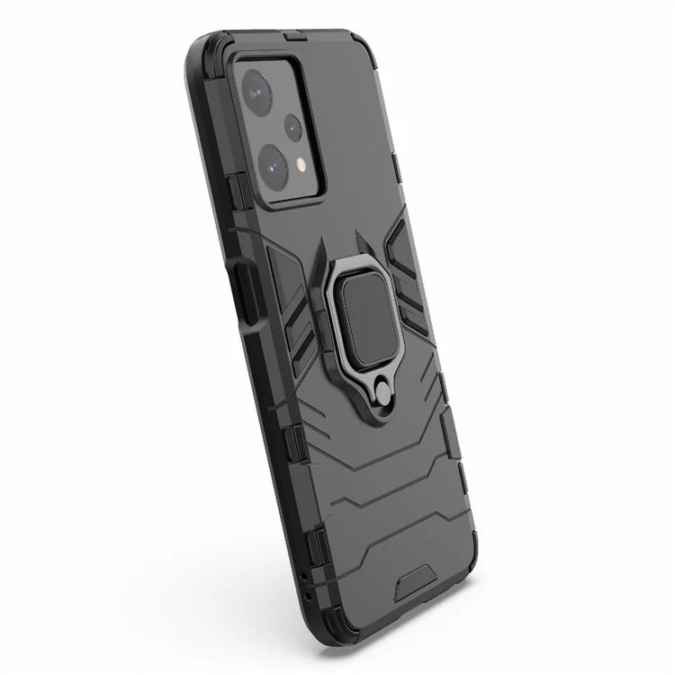 Para Realme 9 Pro 5G / 9 5G / V25 Caixa Protetora de PC Duro Resistente a Choques TPU+ Anti-Arranhões Com Suporte Dobrável - Preto