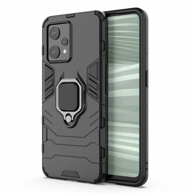 Pour Realme 9 Pro+ Soft TPU + Hard PC Heavy Duty Shockproof Hybrid Case avec anneau de support - Noir