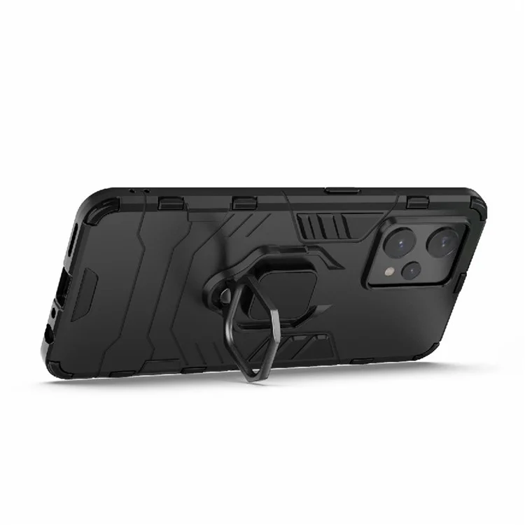 Pour Realme 9 Pro+ Soft TPU + Hard PC Heavy Duty Shockproof Hybrid Case avec anneau de support - Noir
