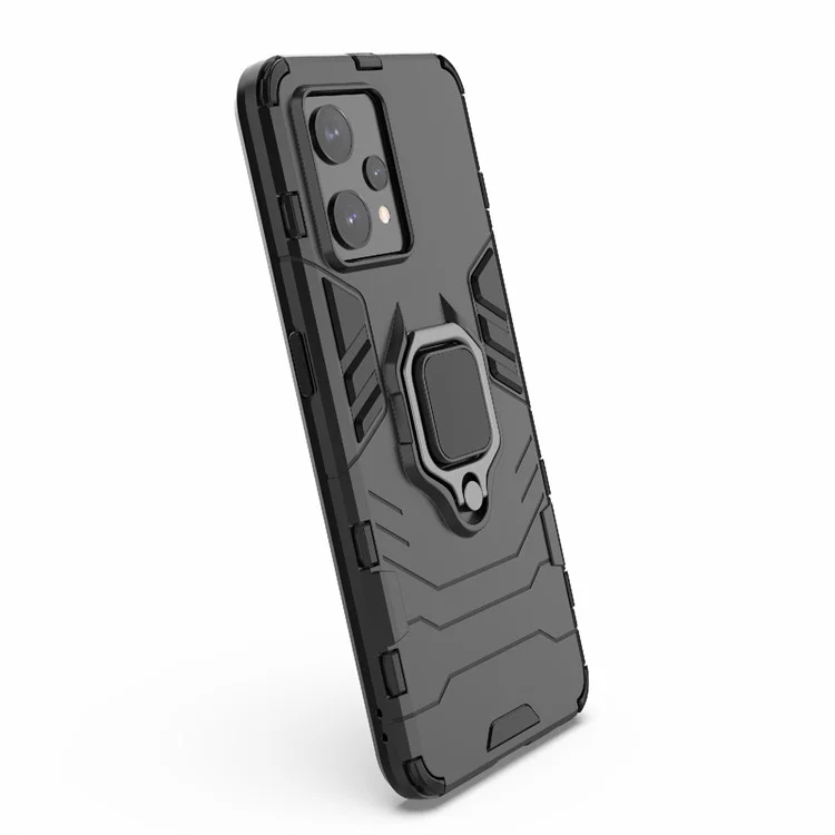 Pour Realme 9 Pro+ Soft TPU + Hard PC Heavy Duty Shockproof Hybrid Case avec anneau de support - Noir