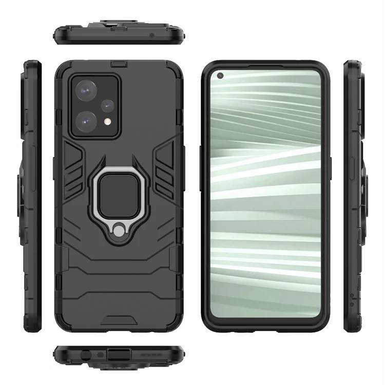 Pour Realme 9 Pro+ Soft TPU + Hard PC Heavy Duty Shockproof Hybrid Case avec anneau de support - Noir