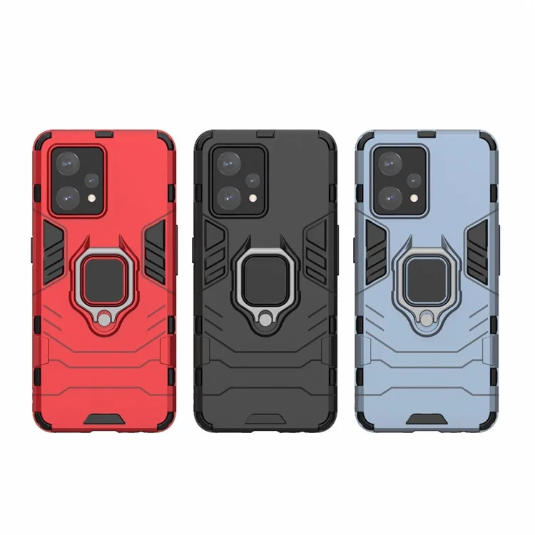 Pour Realme 9 Pro+ Soft TPU + Hard PC Heavy Duty Shockproof Hybrid Case avec anneau de support - Noir