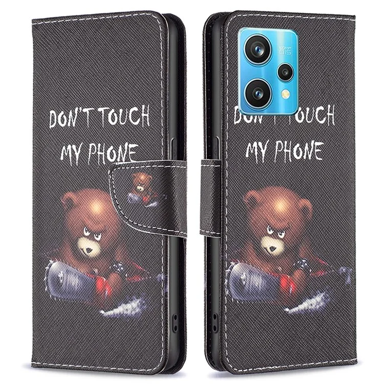 Para Realme 9 Pro+ Padrão de Impressão Caso de Couro PU Fecho Magnético Suporte Carteira Estilo Flip Cover - Urso