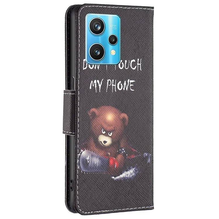 Para Realme 9 Pro+ Padrão de Impressão Caso de Couro PU Fecho Magnético Suporte Carteira Estilo Flip Cover - Urso