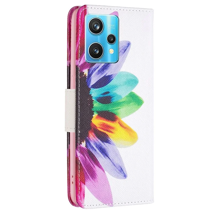 Para Realme 9 Pro+ Impressão de Padrão Caso de Couro PU Fecho Magnético Suporte Estilo Carteira Flip Cover - Girassol