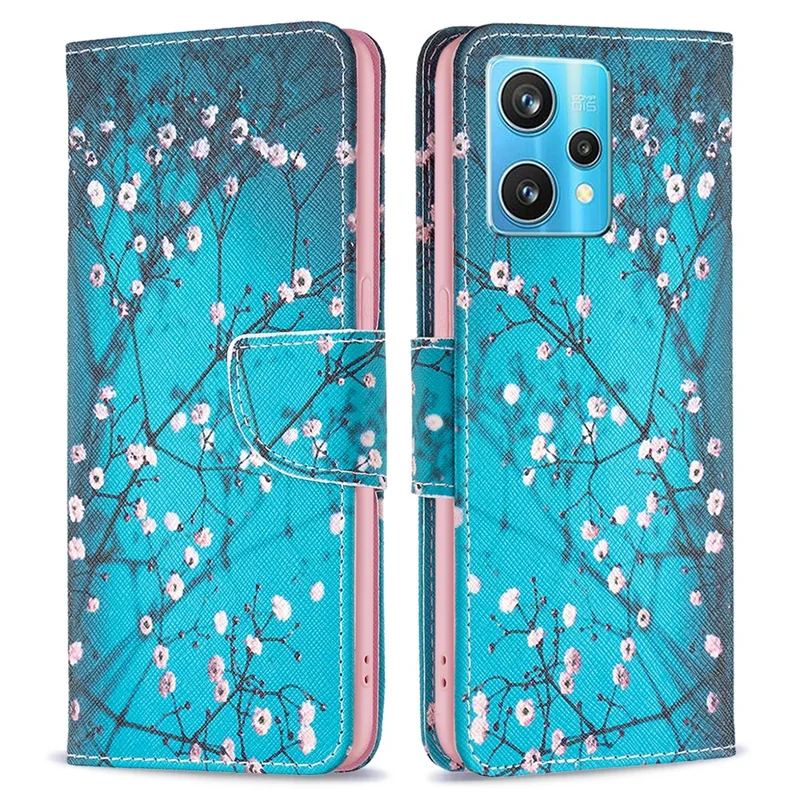 For Realme 9 Pro+ Pattern Printing PU Leather Case Magnetic Closure Stand Wallet Style Flip Cover - Plum Blossom