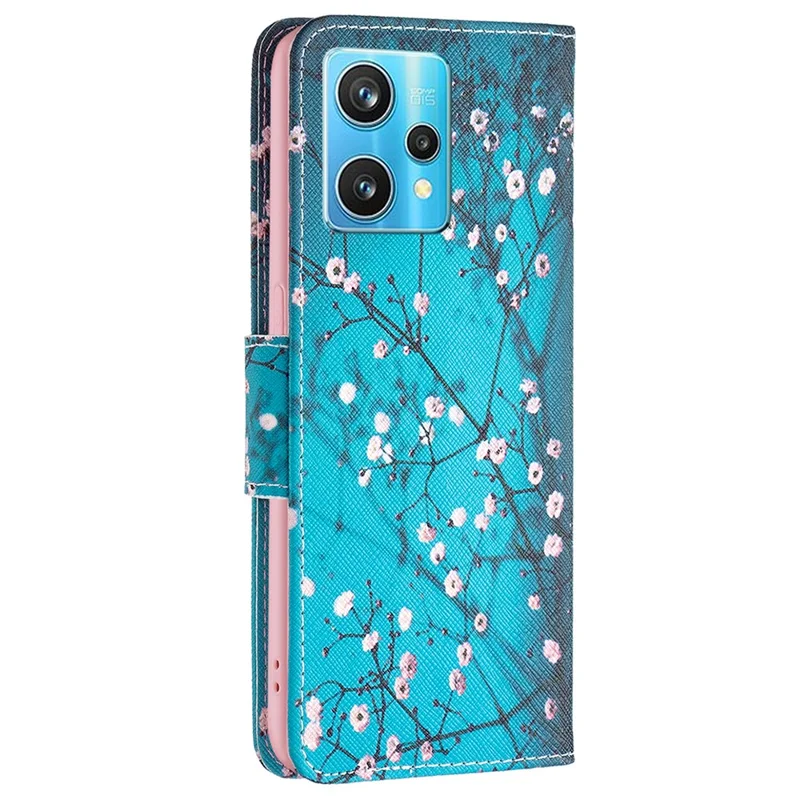 For Realme 9 Pro+ Pattern Printing PU Leather Case Magnetic Closure Stand Wallet Style Flip Cover - Plum Blossom